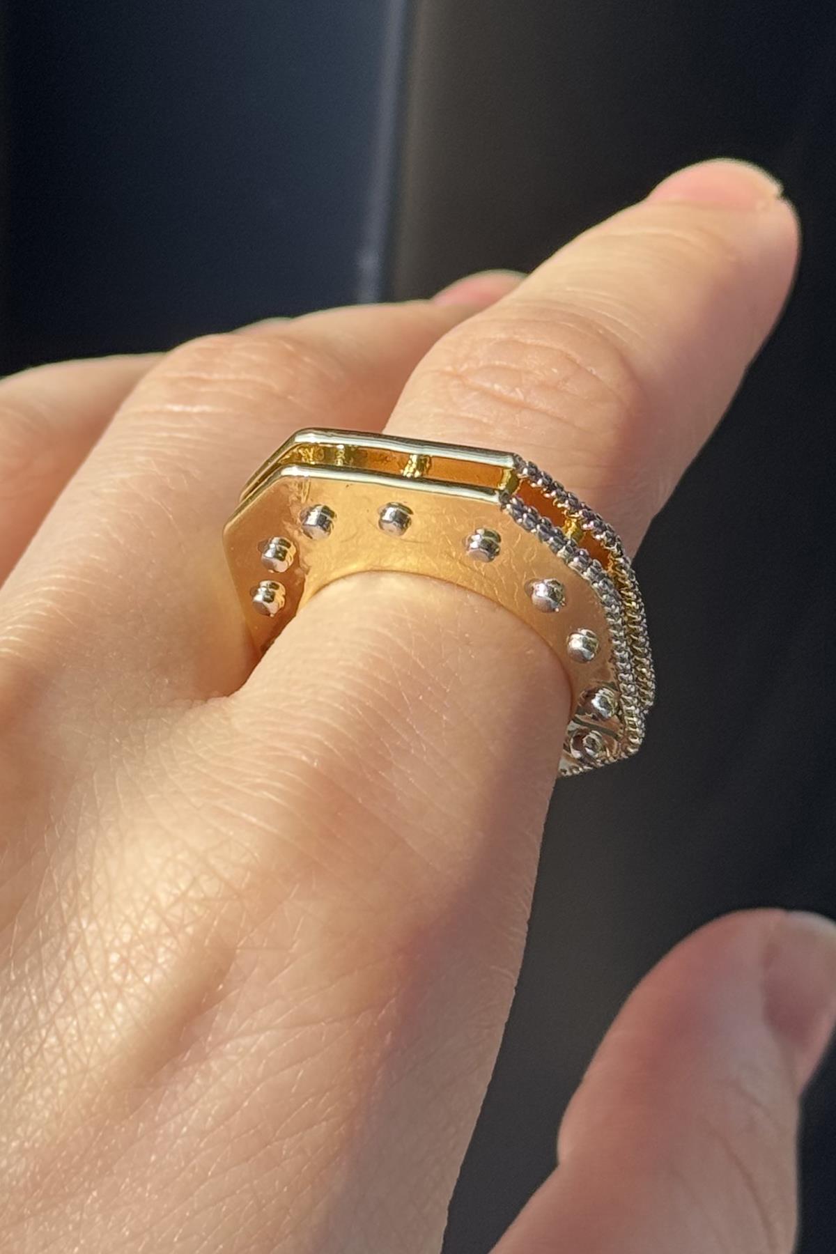 Altın Ve Gümüş Renk Metal Ayarlanabilir Yüzük