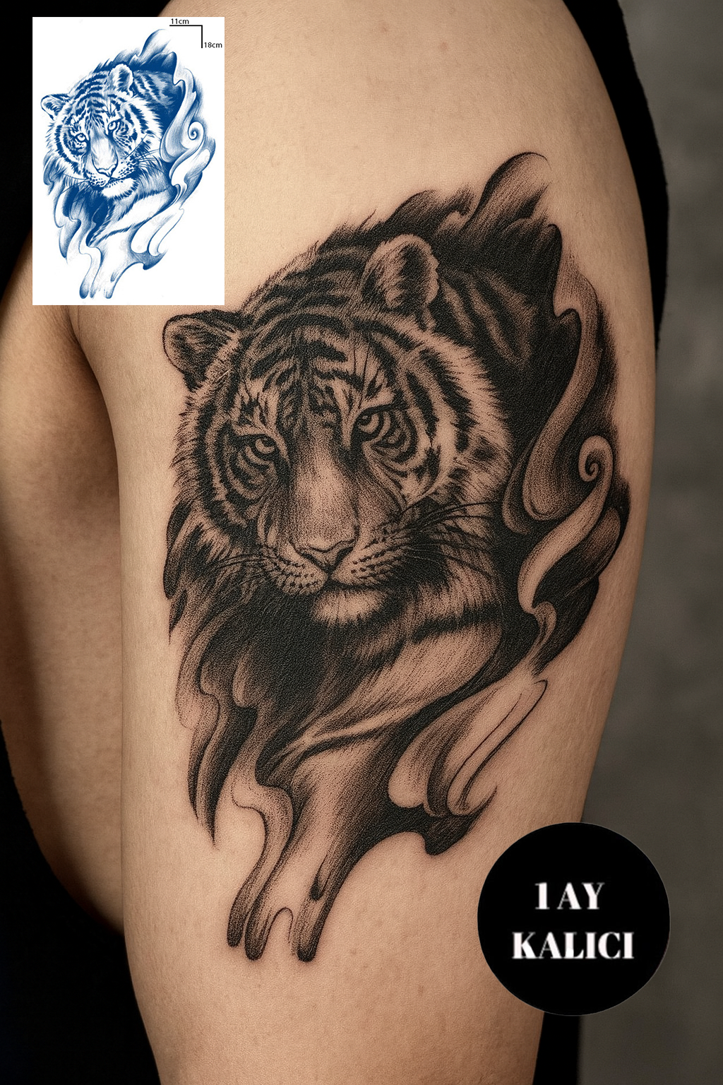 Kaplan Figürlü 12 Saat Sonra Kararan Geçici Orta Dövme Tattoo