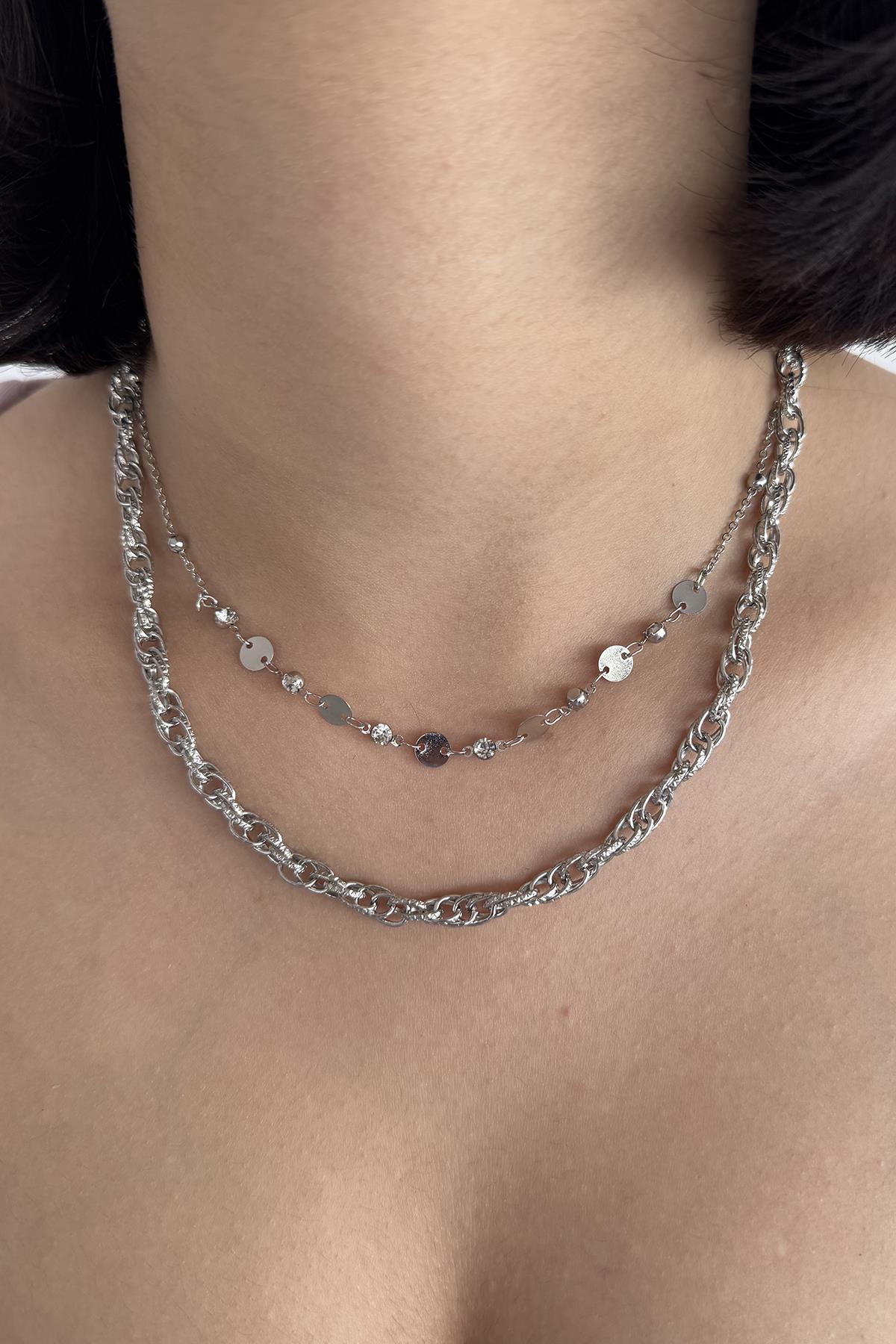 Gümüş Renk İkili Kolye