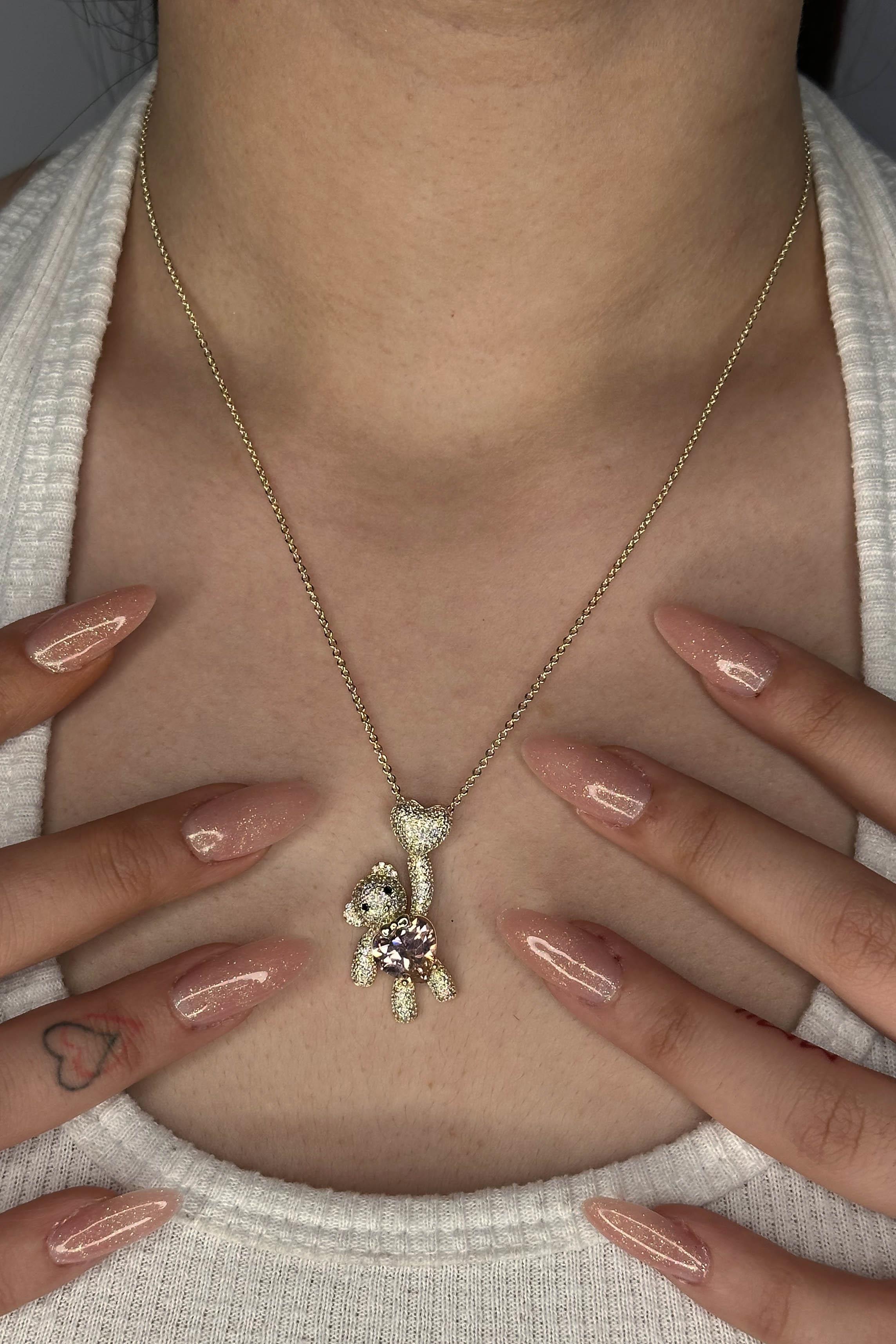 Altın Renk Ayıcık Figürlü Taş Detaylı YSX Kolye