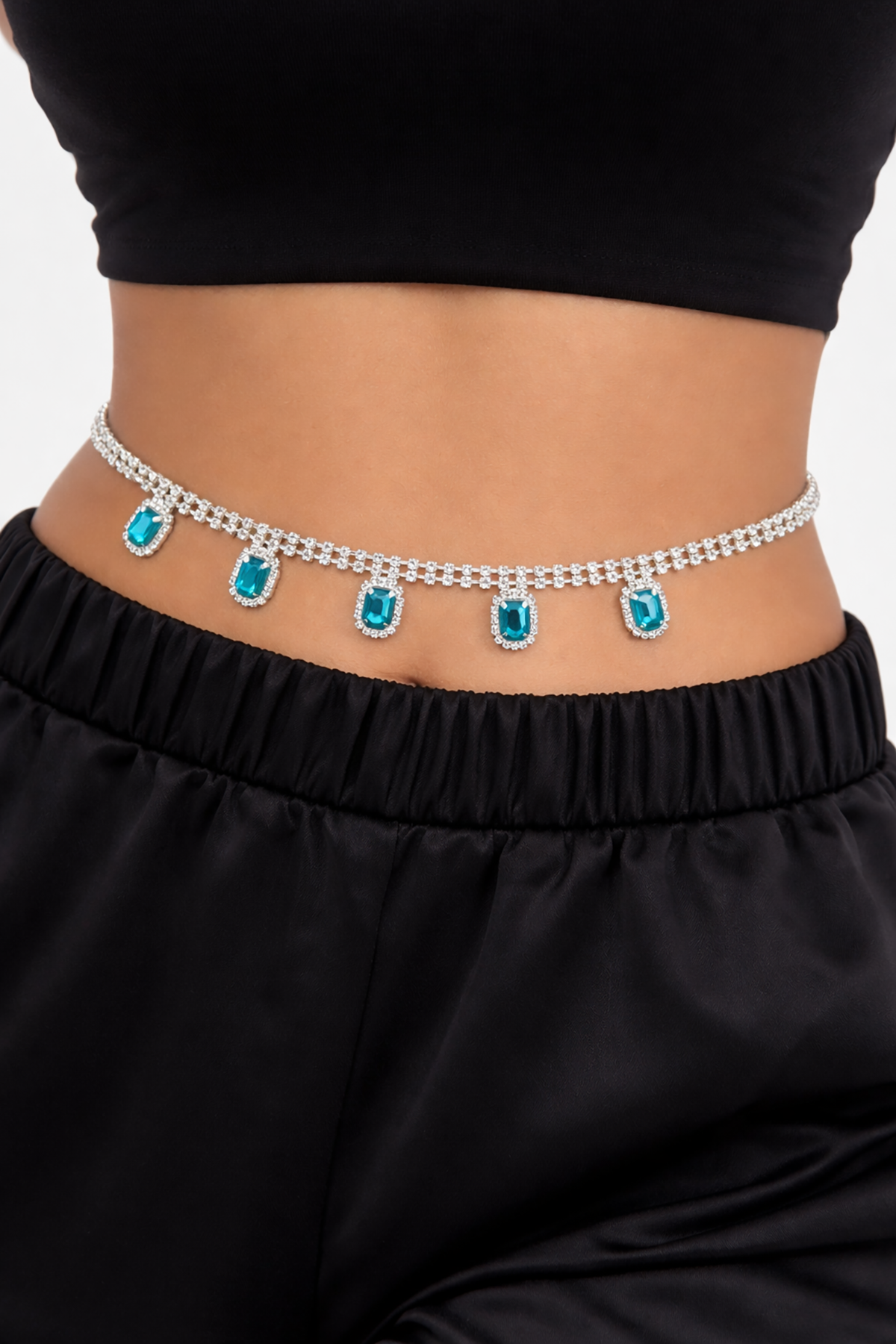 Gümüş Renk Taş Detaylı Tasarım Bel Zinciri/Vücut Aksesuar