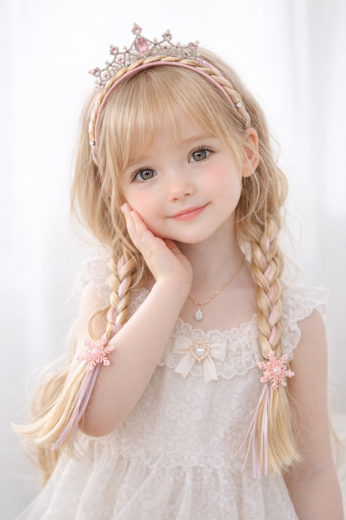 Pembe Renk Örgü Saç Detaylı Taç