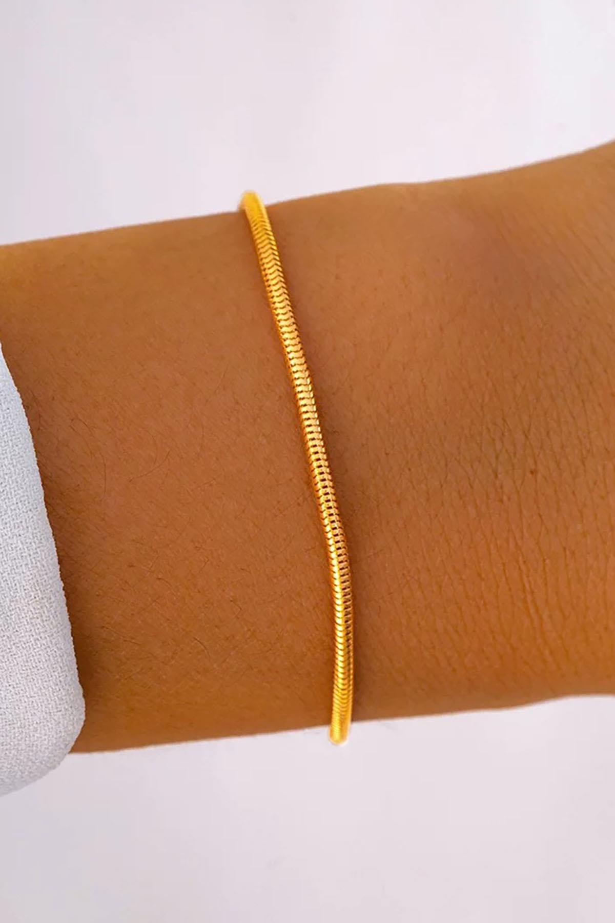 Altın Renk İtalyan Zincir Çelik Bileklik (Unisex)