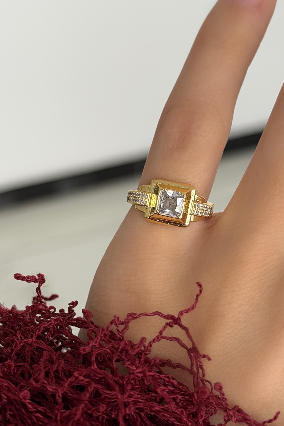 Altın Renk Taşlı Serçe Parmak Yüzük (Ayarlanabilir)