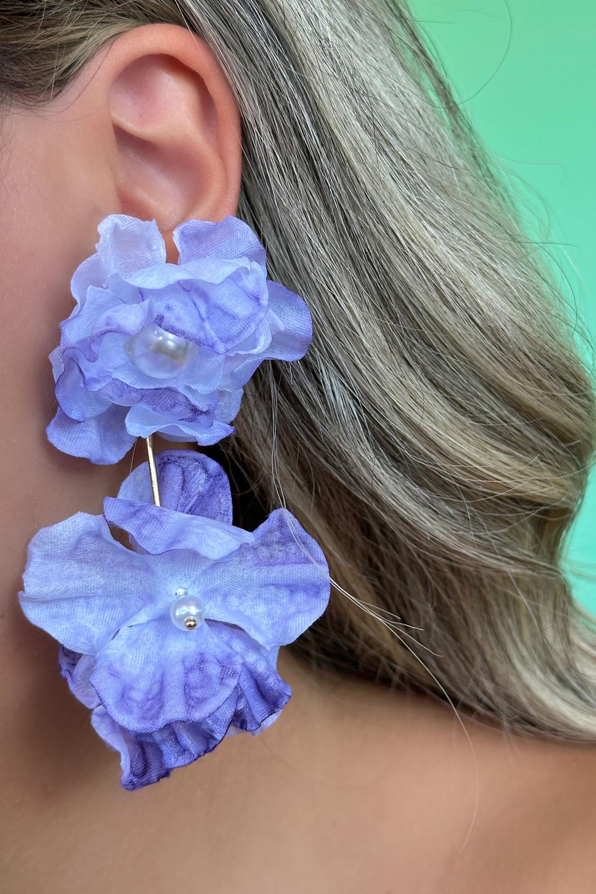 Mor Renk Çiçek Figürlü Küpe (Çift)