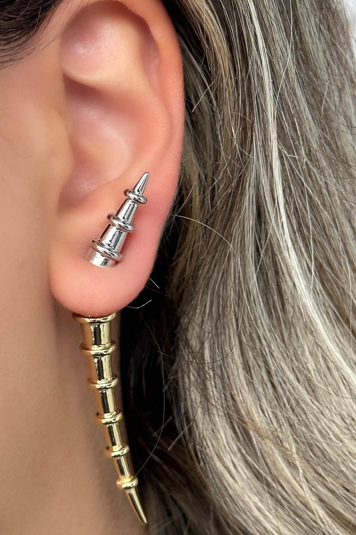 Altın Ve Gümüş Renk 14K Altın Kaplama TX Küpe (Çift)