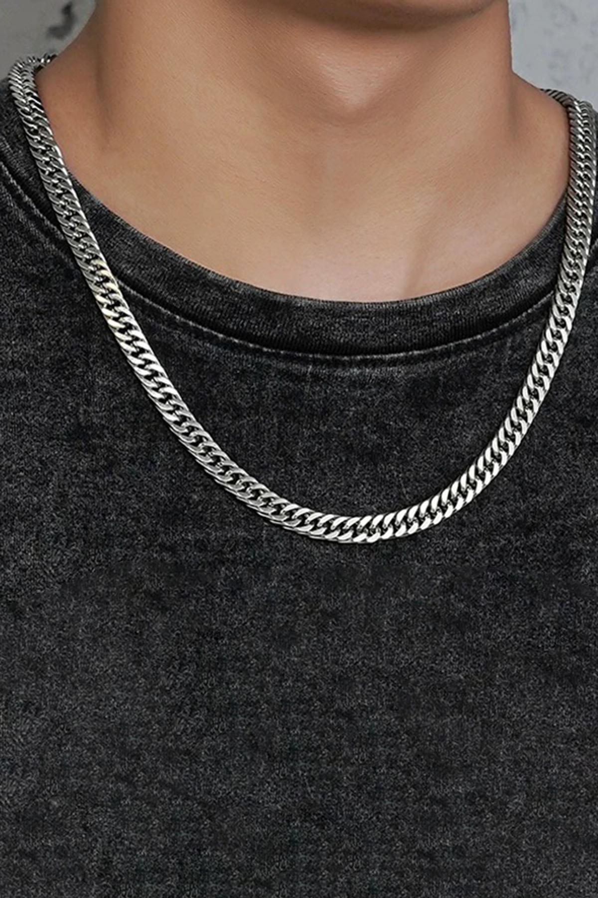 Gümüş Renk Erkek Zincir Çelik Kolye (50cm)