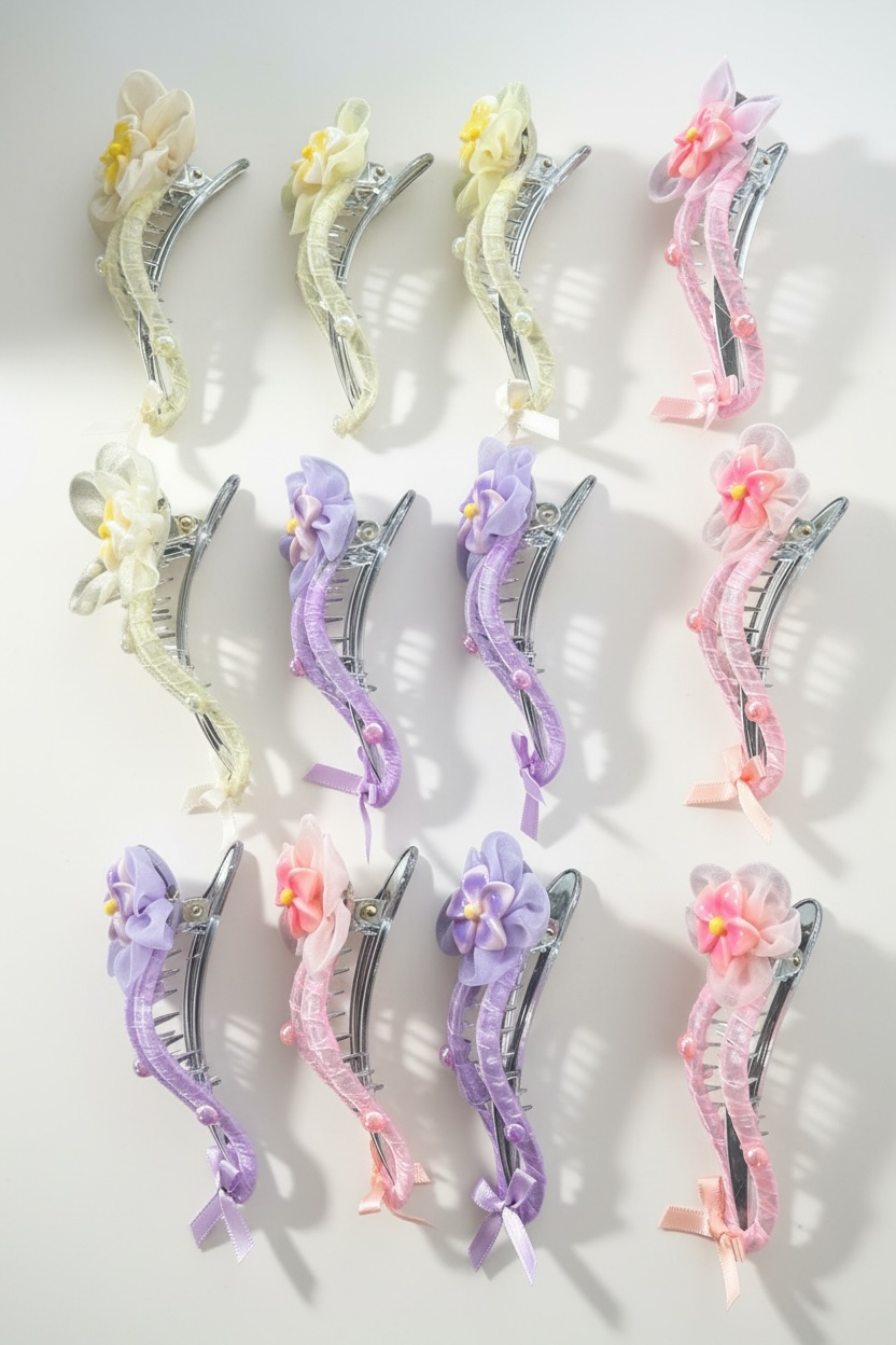 12'li Karışık Renk Çiçek Figürlü Pens Toka Set