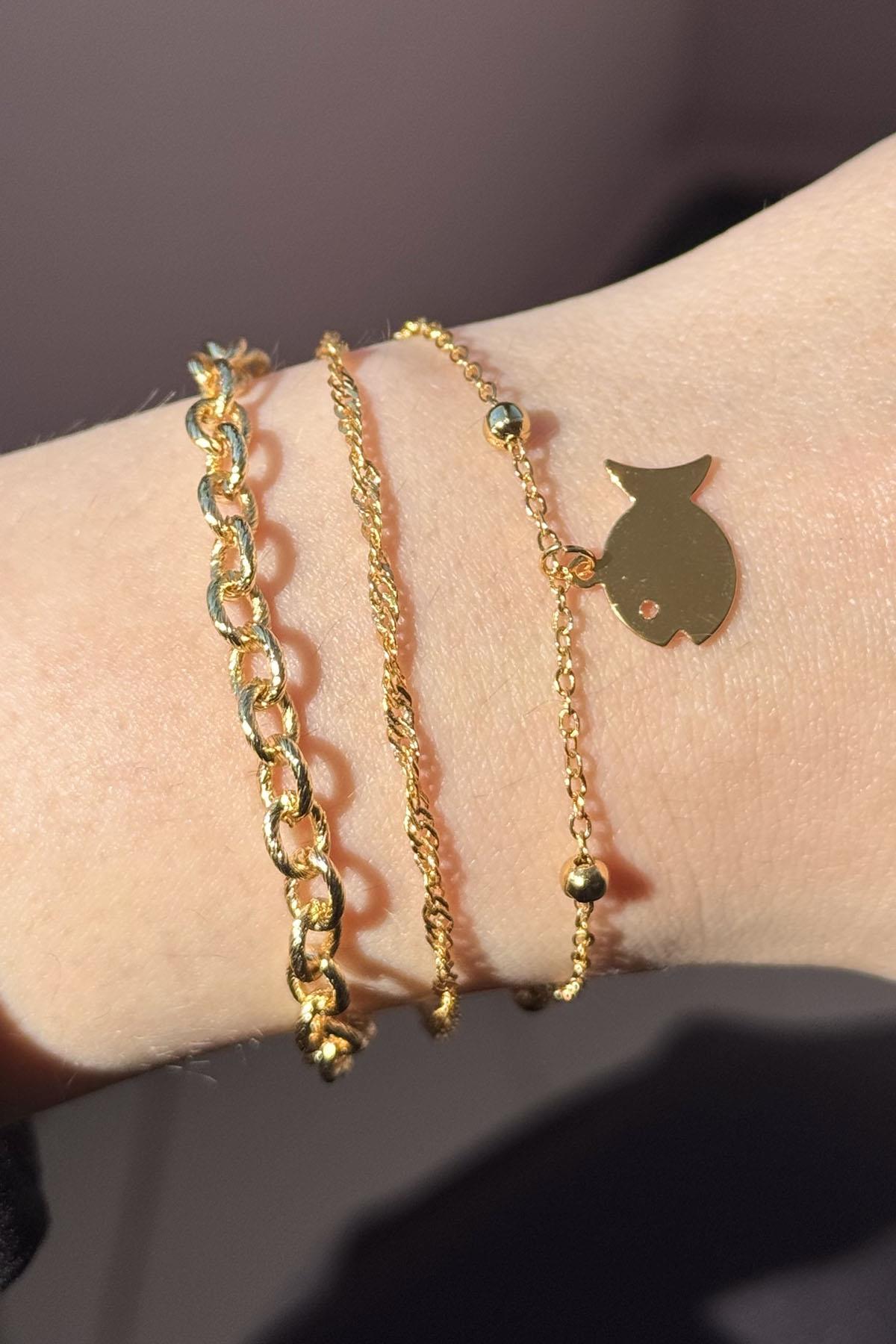 Altın Renk Balık Figürlü Zincir Detaylı Bileklik