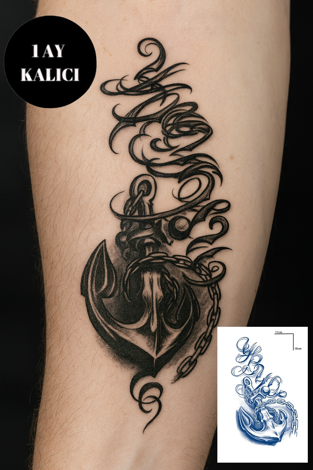 Çapa Figürlü 12 Saat Sonra Kararan Geçici Orta Dövme Tattoo