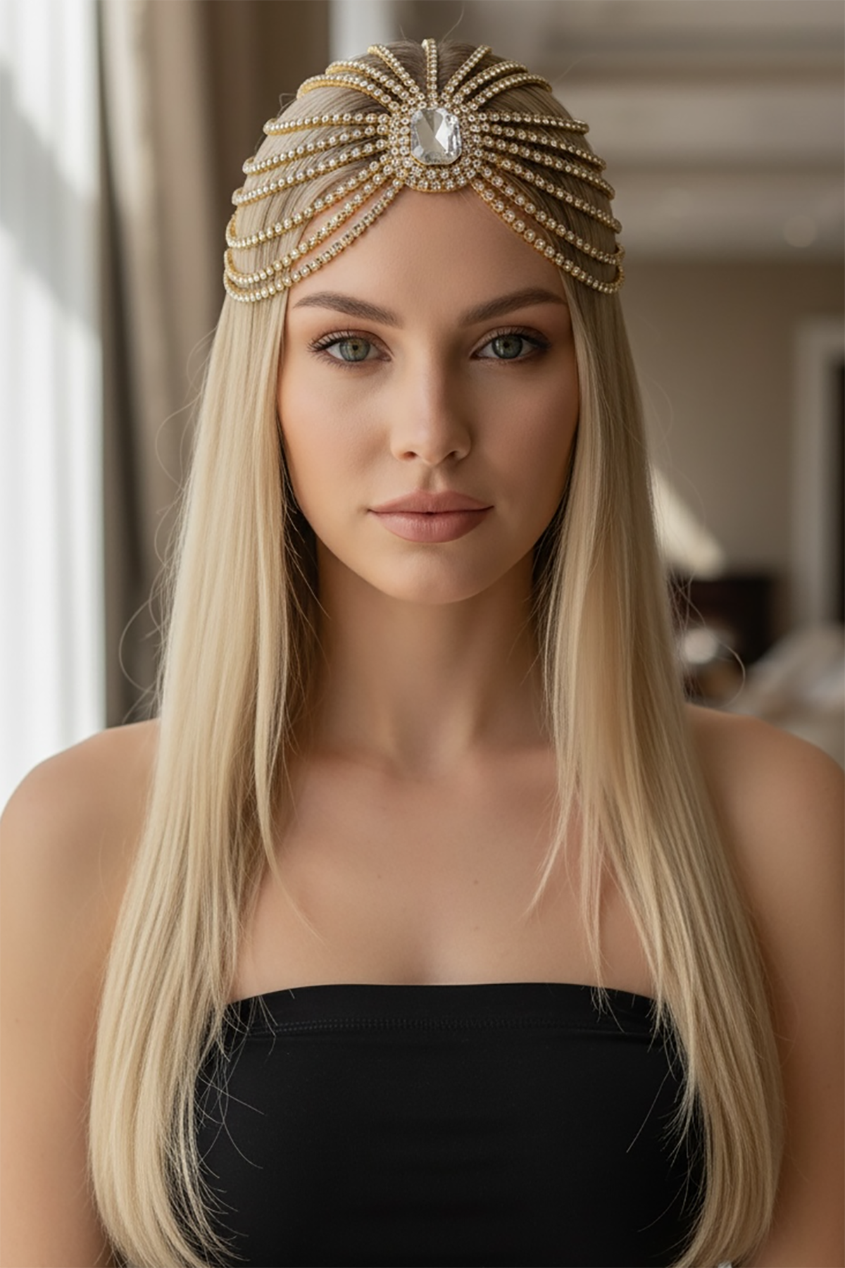 Altın Renk Taş Detaylı Saç Aksesuarı/Kına Aksesuarı