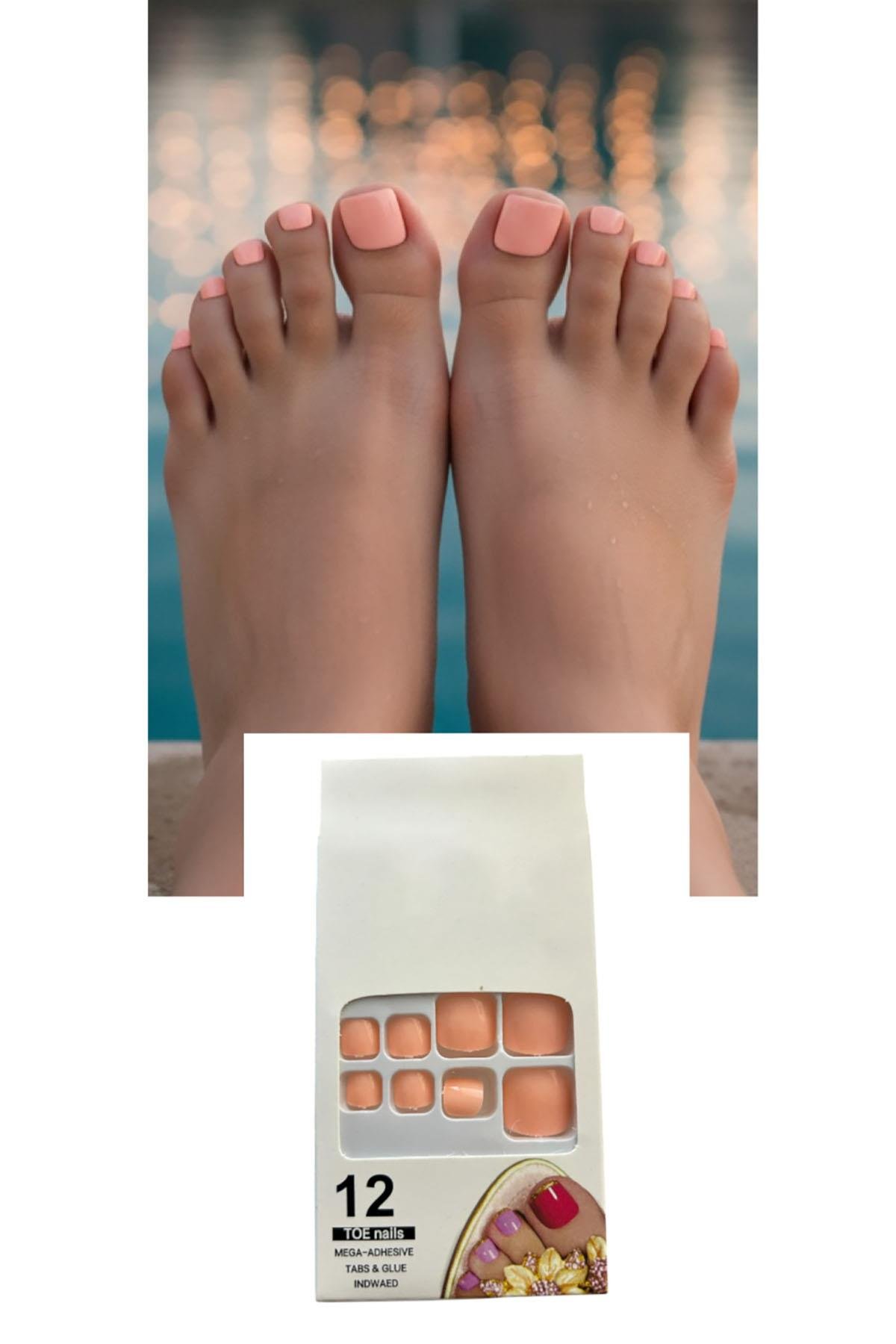 12'li Açık Pembe Renk Takma Tırnak Set (Yapıştırıcılı)