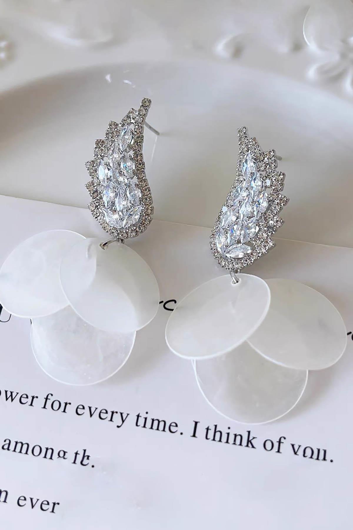 Gümüş Renk Taş Detaylı Abiye Küpe (Çift)