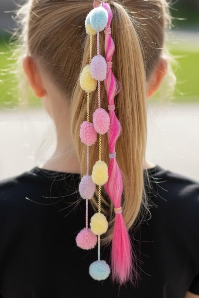 Fuşya Renk Saç Detaylı Lastik Toka