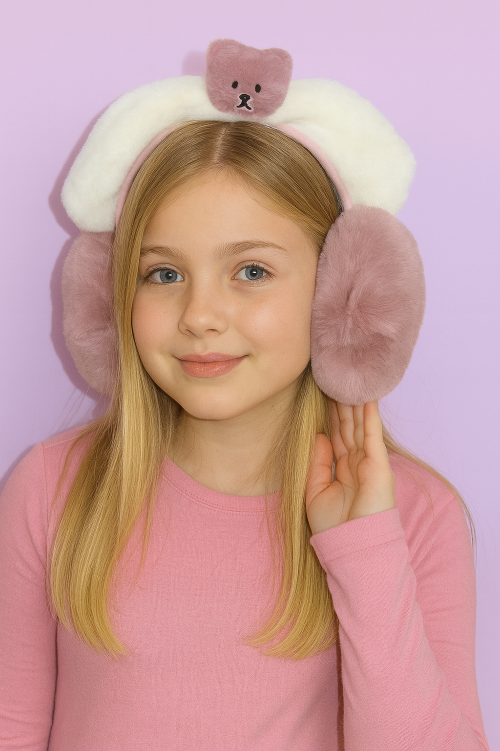 Koyu Pembe Renk Ayıcık Figürlü Peluş Kulaklık