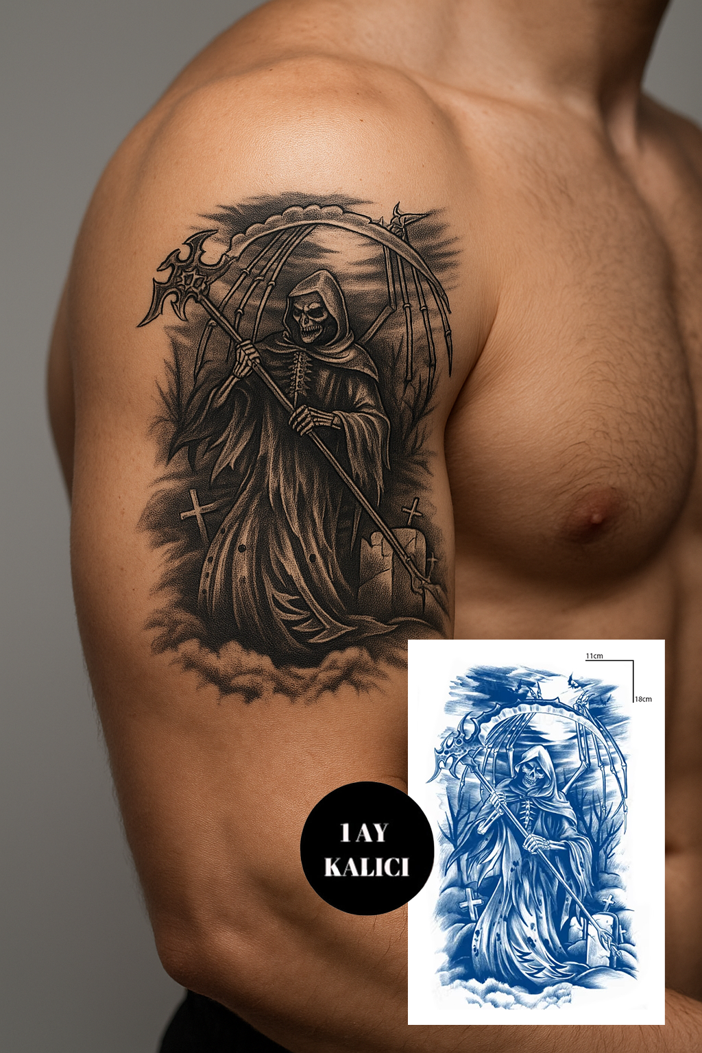 Kuru Kafa Figürlü 12 Saat Sonra Kararan Geçici Orta Dövme Tattoo