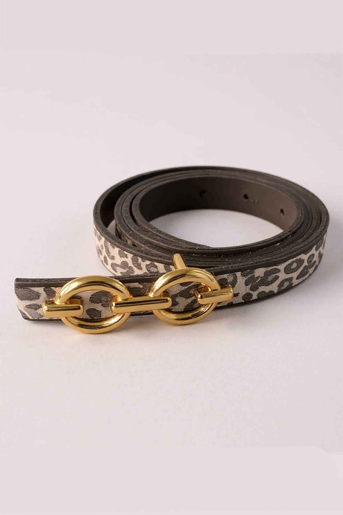 Altın Renk Leopar Desenli Kadın Deri Kemer