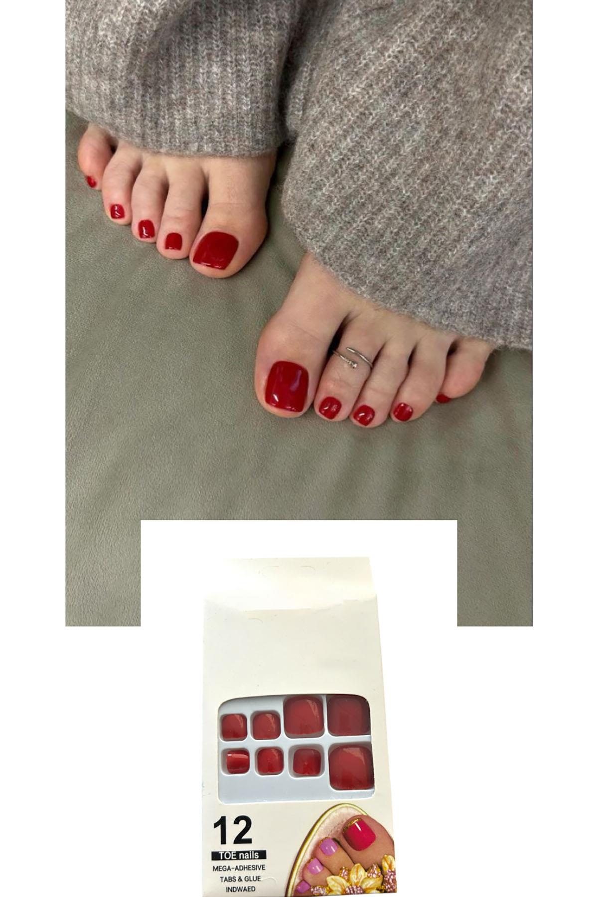 12'li Kırmızı Renk Takma Tırnak Set (Yapıştırıcılı)