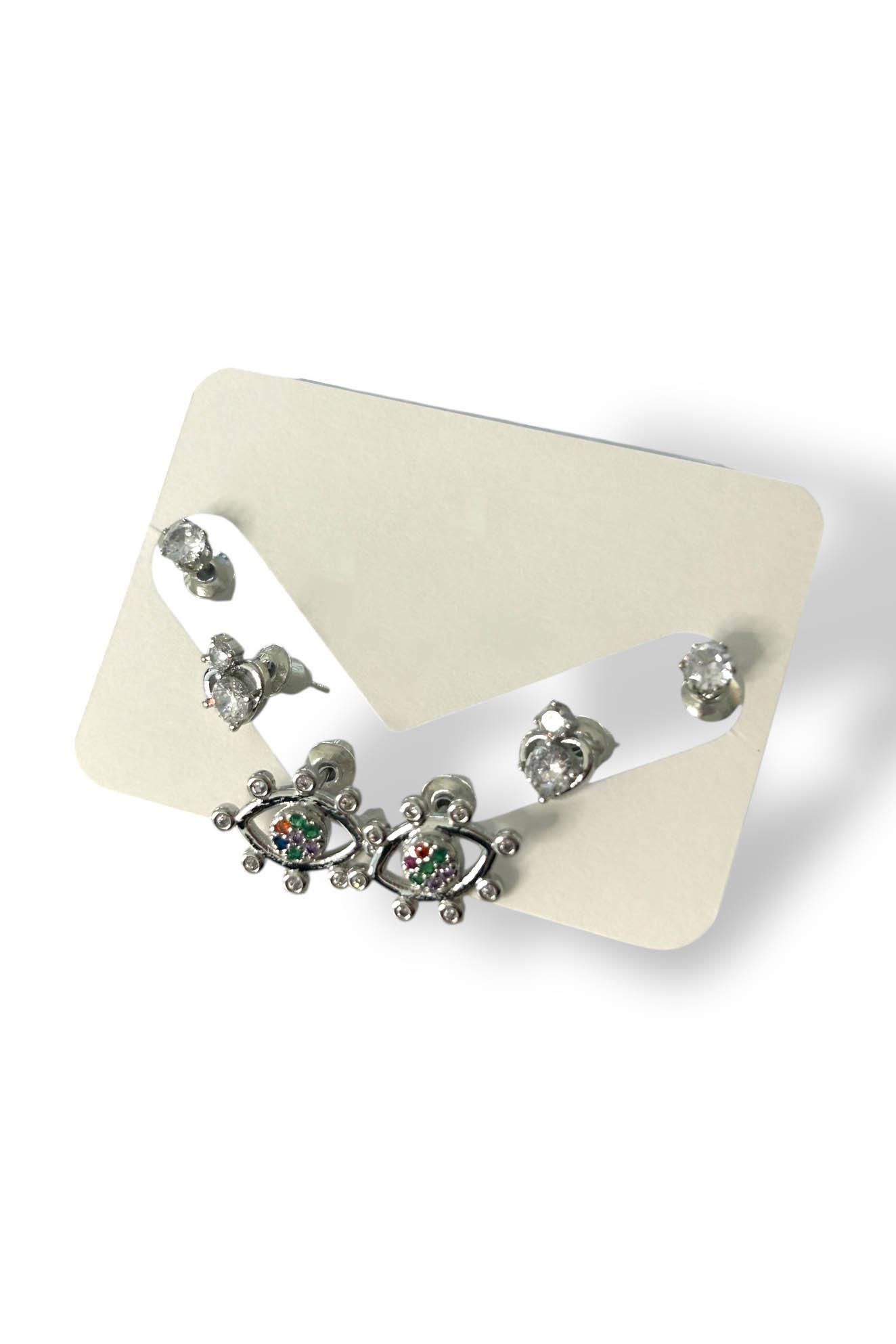 Gümüş Renk Göz Figürlü 6'lı Küpe Set