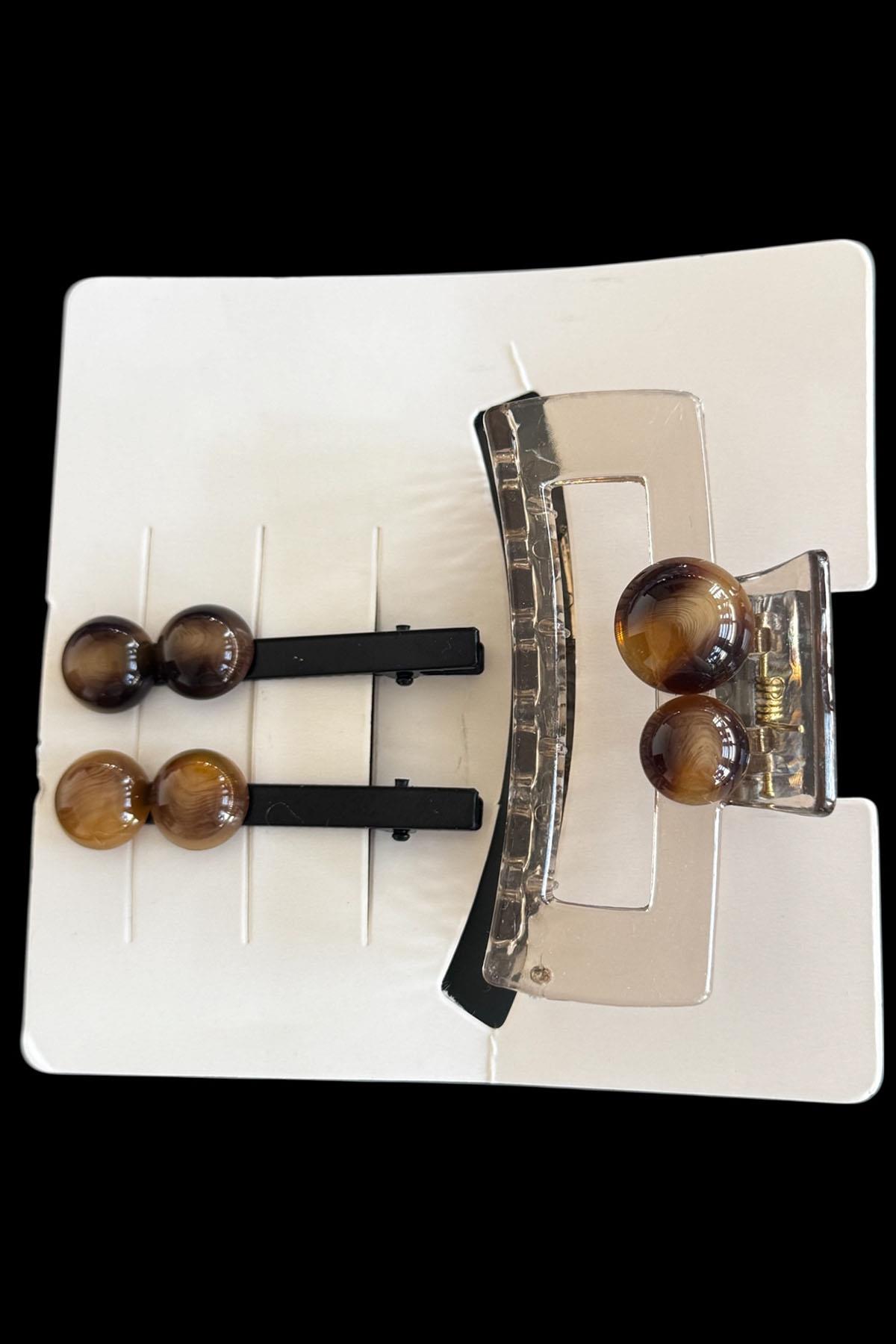 Kahve Renk Mandal Toka Ve Yan Toka Set