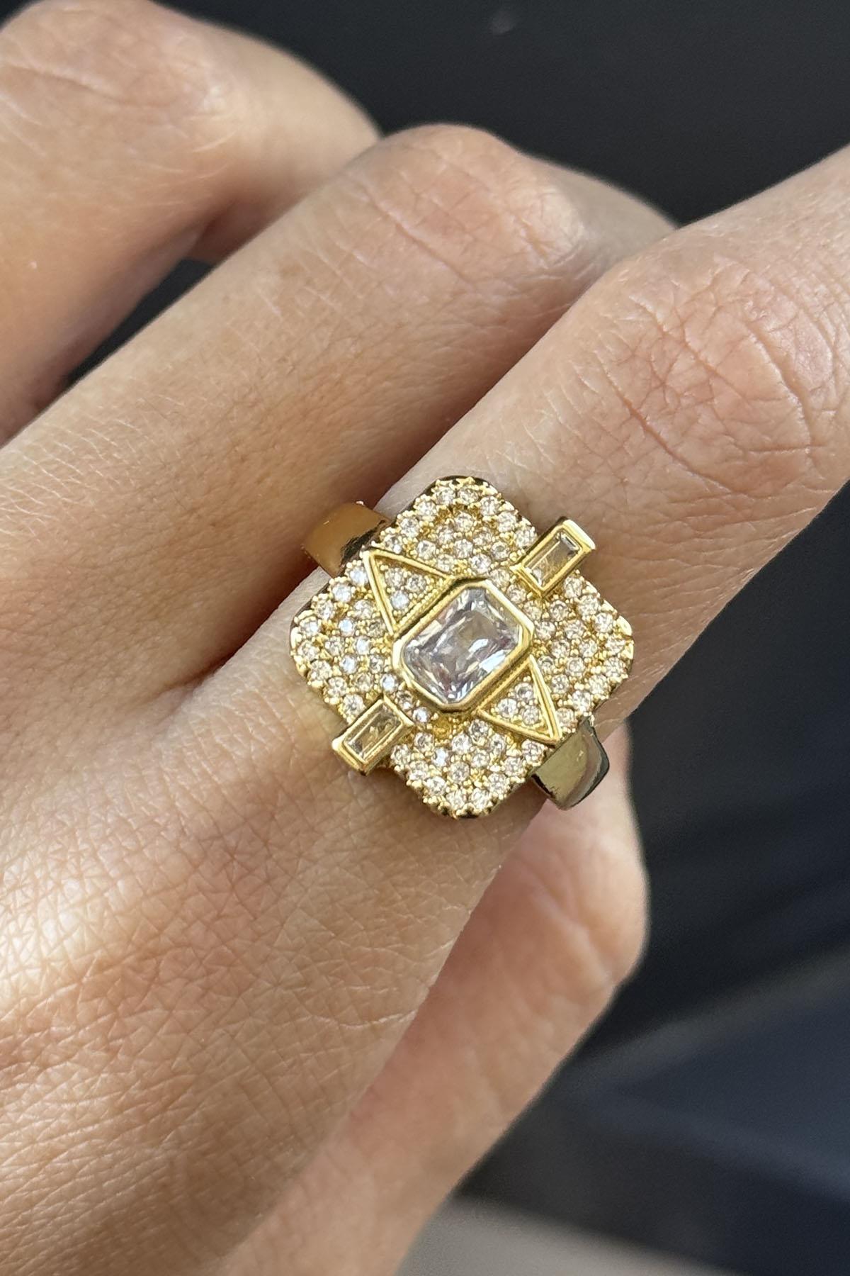 Altın Renk Taş Detaylı Ayarlanabilir YSX Yüzük