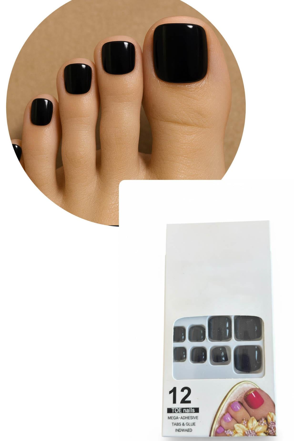12'li Siyah Renk Takma Tırnak Set (Yapıştırıcılı)