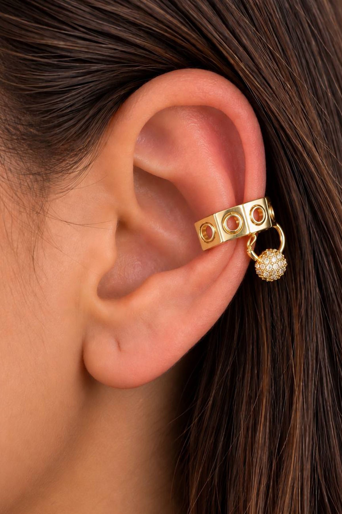 Altın Renk Taş Detaylı TX Ear Cuff (Tek)