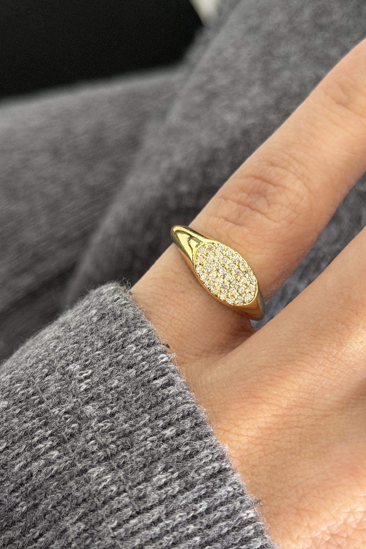 Altın Renk Taşlı Serçe Parmak Yüzük (Ayarlanabilir)