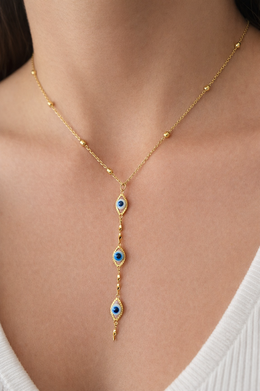 Altın Renk Göz Figürlü Çelik Y Kolye