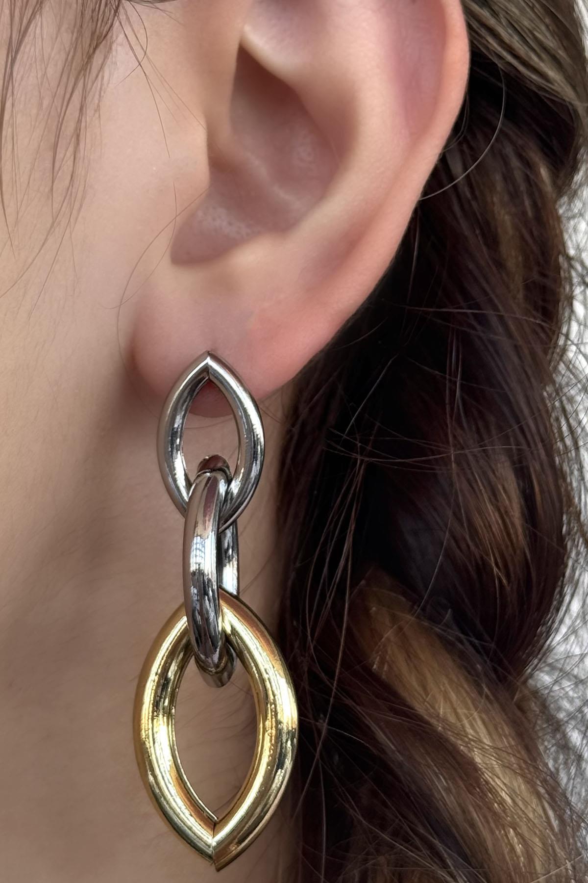 Altın Ve Gümüş Renk YSX Küpe (Çift)