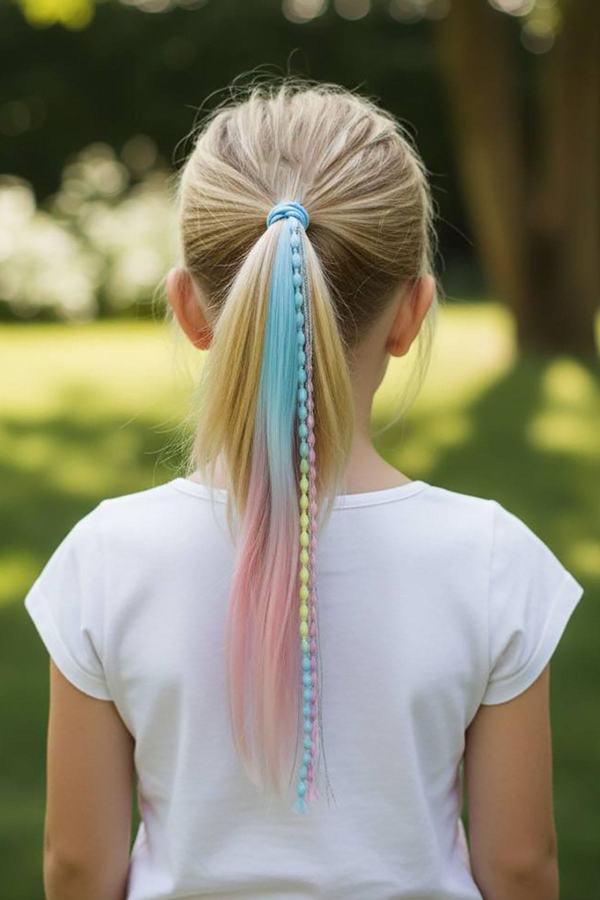 Mavi Ve Pembe Renk Saç Detaylı Lastik Toka