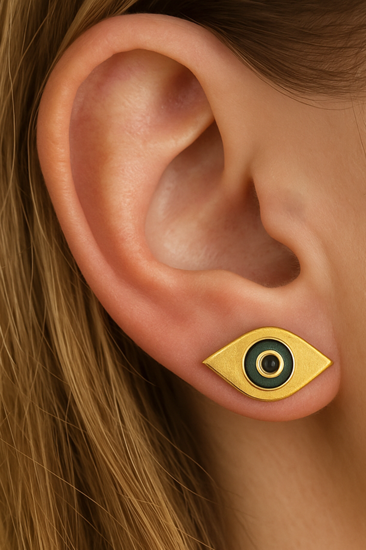 Altın Renk Göz Figürlü Çelik Küpe (Çift)