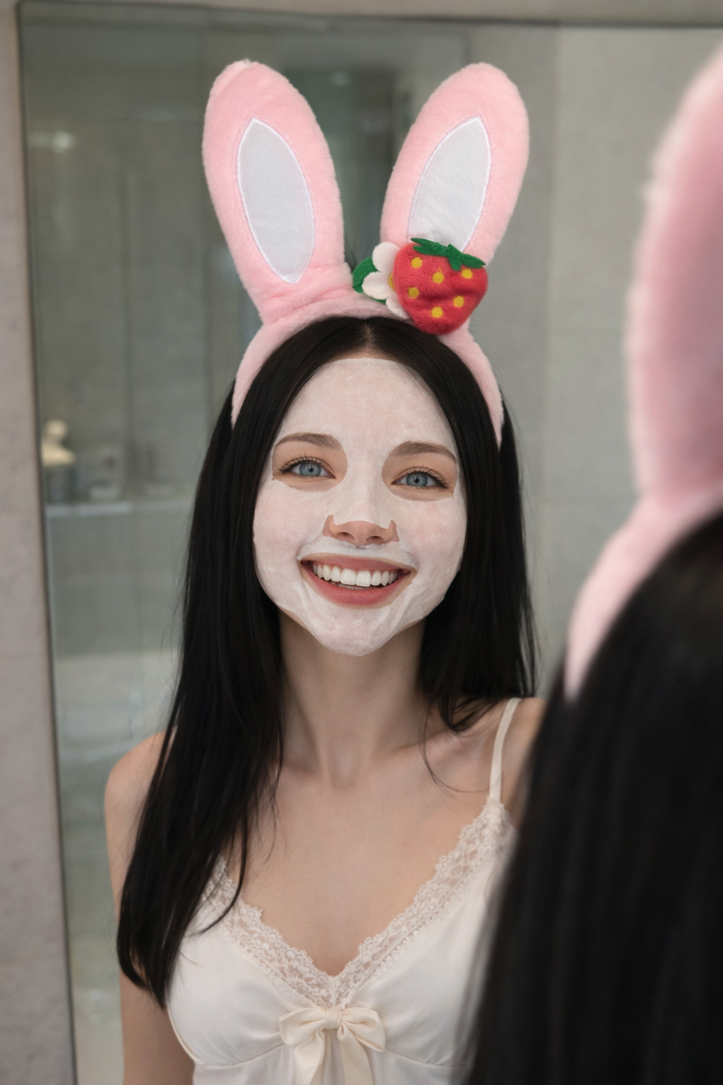 Pembe Renk Kulak Figürlü Çilek Detaylı Peluş Taç