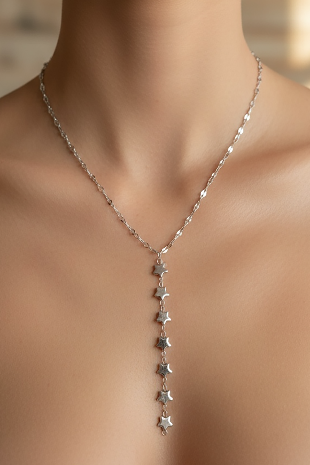 Gümüş Renk Yıldız Figürlü Çelik Y Kolye