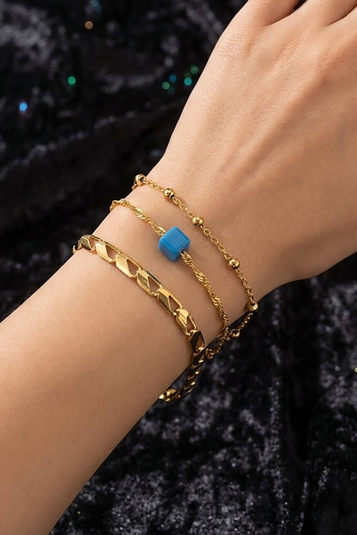 Altın Renk 3'lü Çelik Bileklik Set