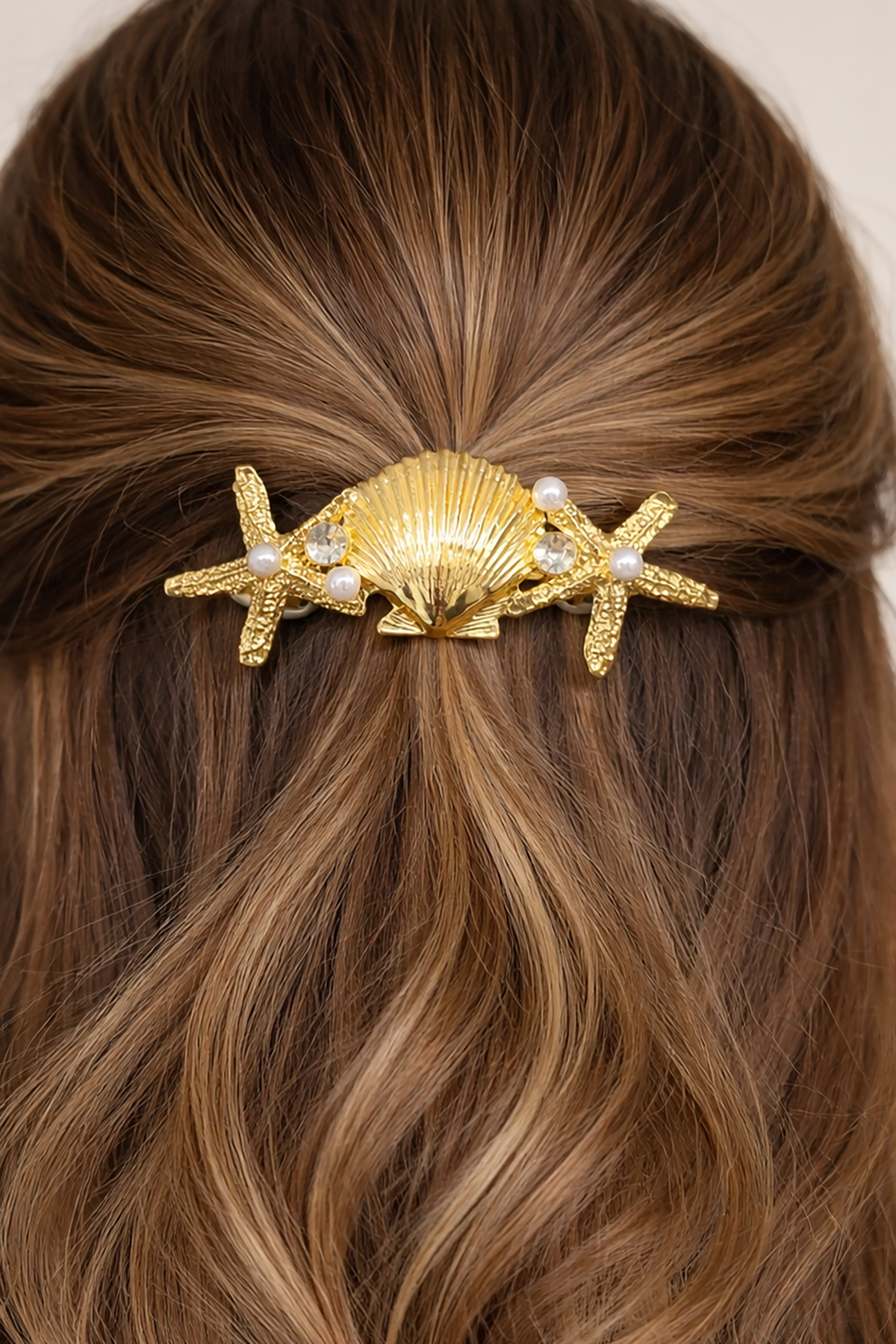 Altın Renk Deniz Kabuğu Ve Yıldız Figürlü Metal Otomat Toka