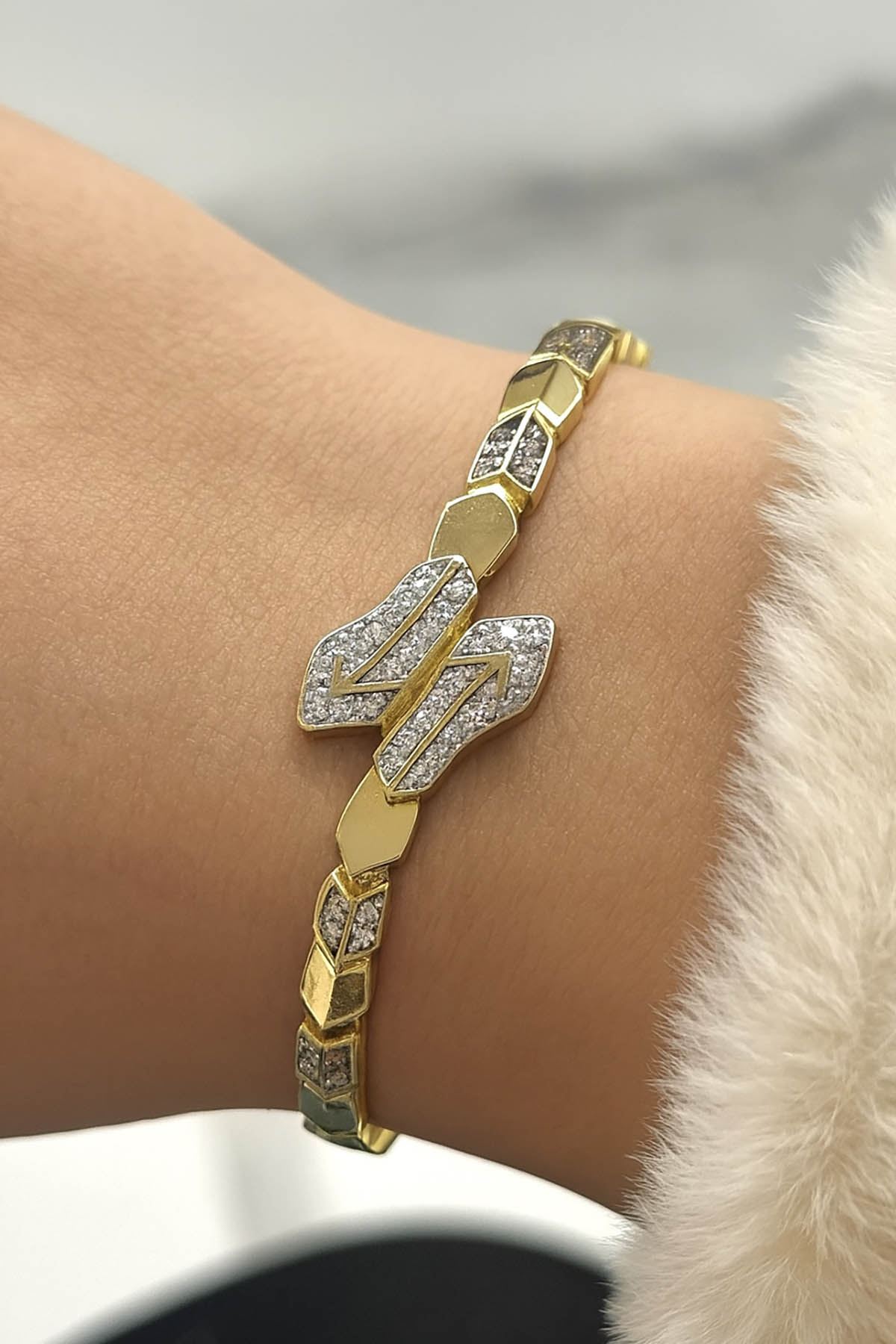 Altın Renk Yılan Figürlü 14K Altın Kaplama Bileklik