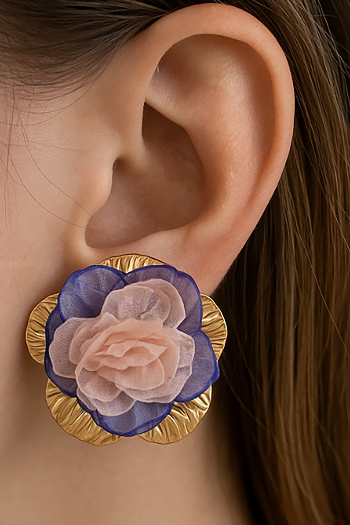 Karışık Renk Çiçek Figürlü Tasarım  Küpe (Çift)