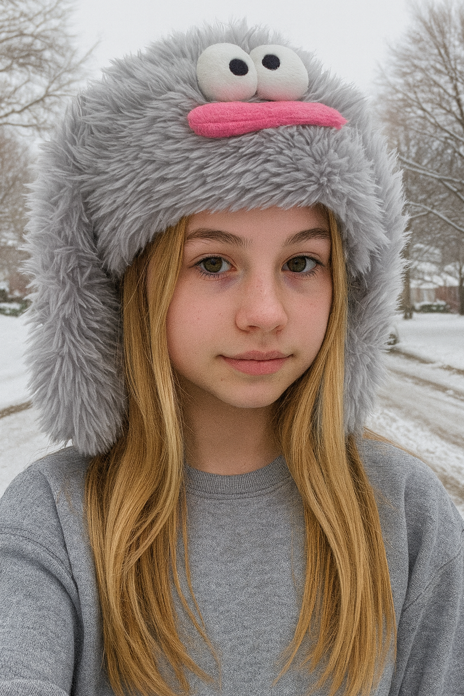 Gri Renk Canavar Figürlü Peluş Şapka