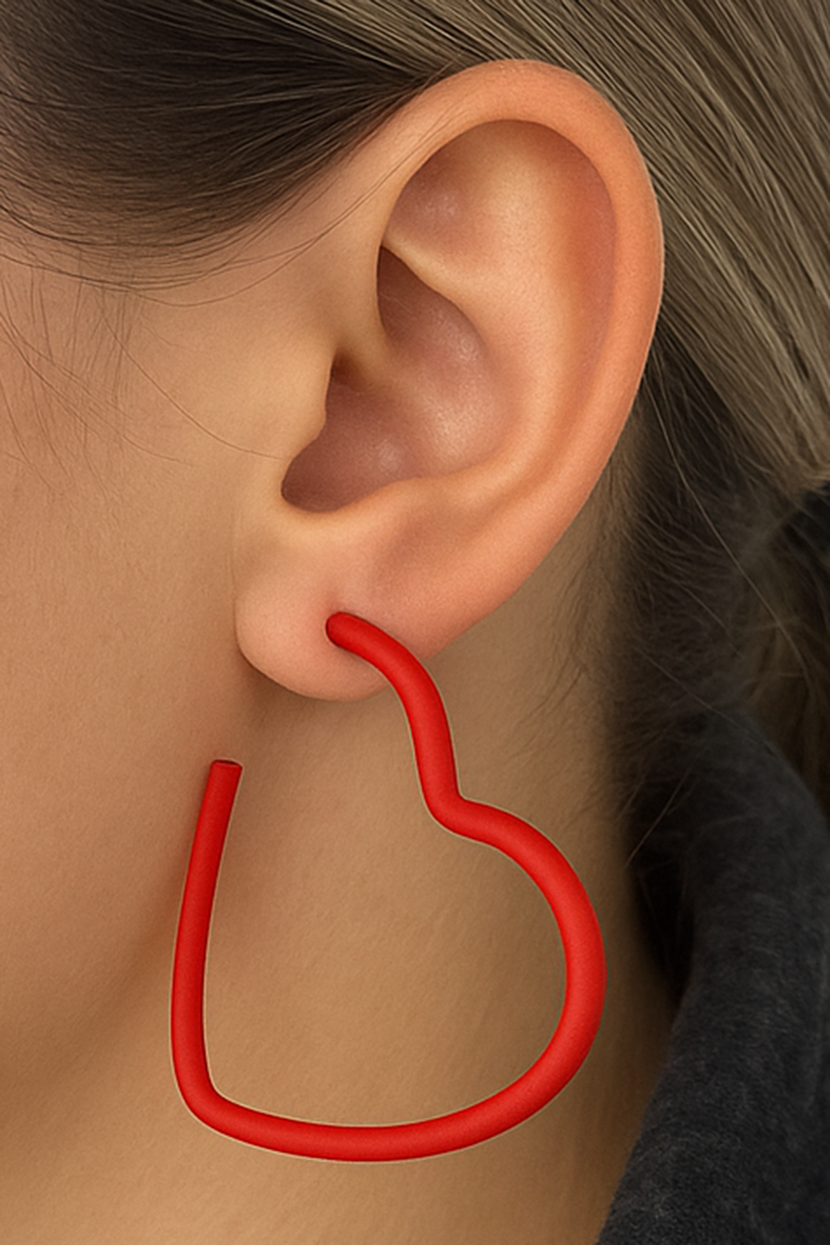 Kırmızı Renk Kalp Figürlü Küpe (Çift)