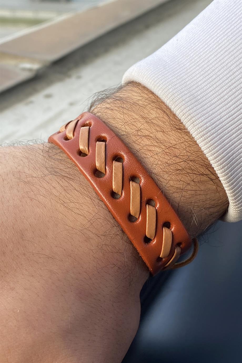 Açık Kahverengi Erkek Deri Bileklik