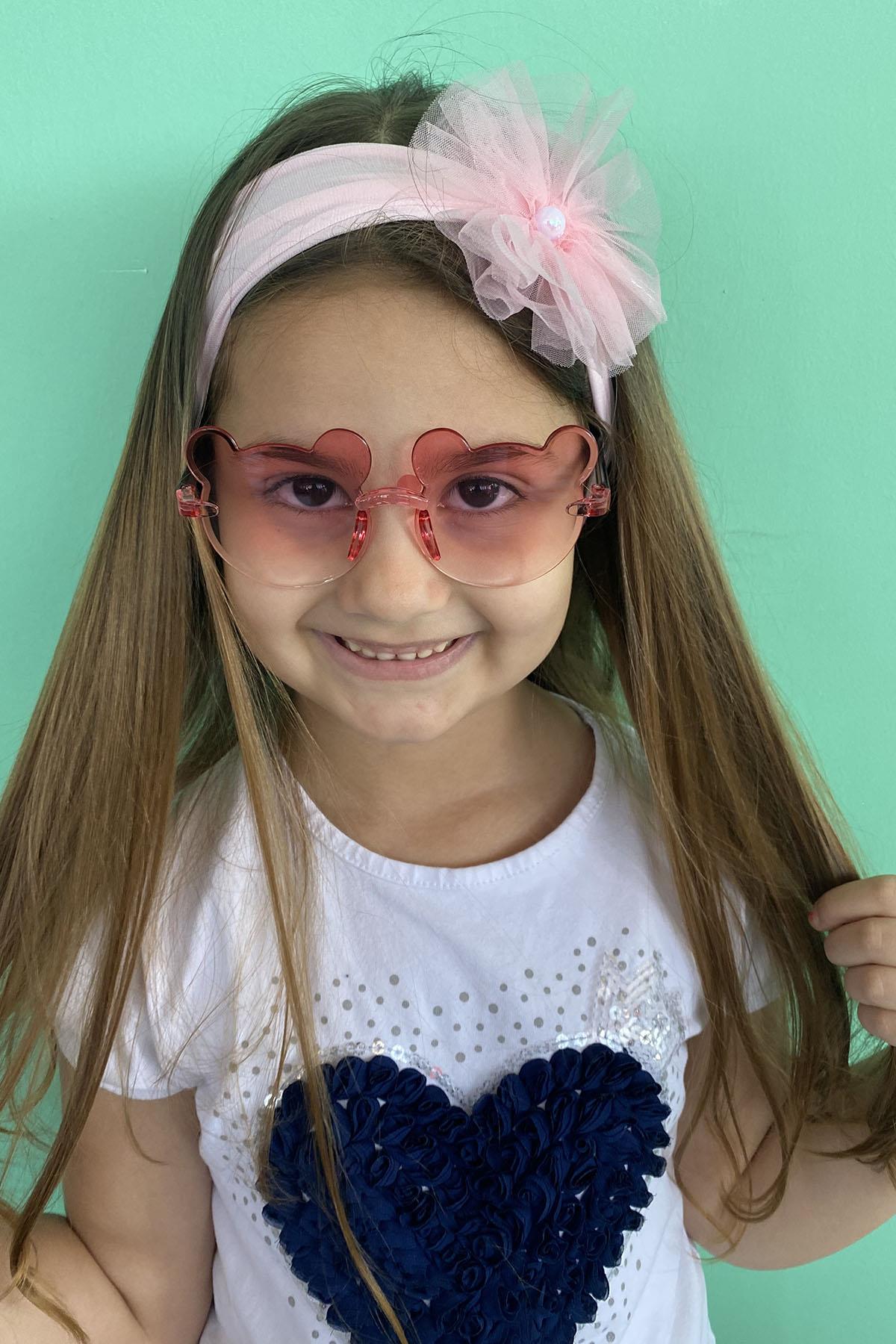 Açık Pembe Renk Çocuk Gözlük Ve Bandana Set