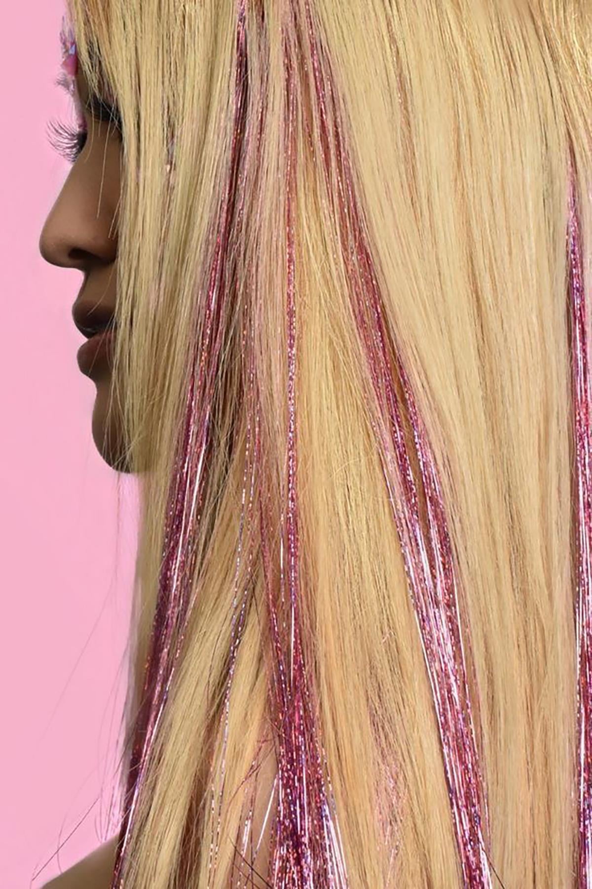 Açık Pembe Simli Yan Postiş Hair Tinsel Shiny Hair (50 Cm)