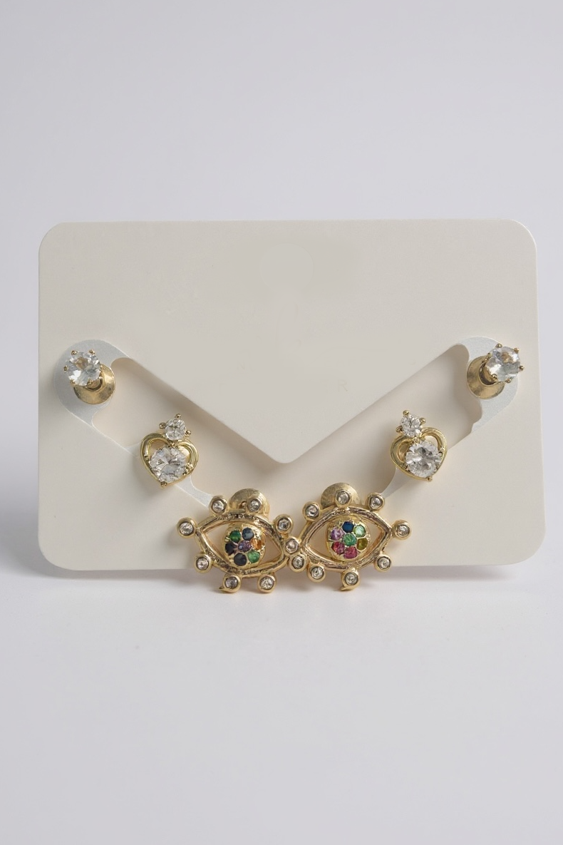 Altın Renk Göz Figürlü Taş Detaylı 6'lı Küpe Set