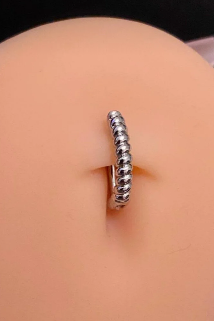 Gümüş Renk Burgulu Halka Cerrahi Çelik Göbek Piercing
