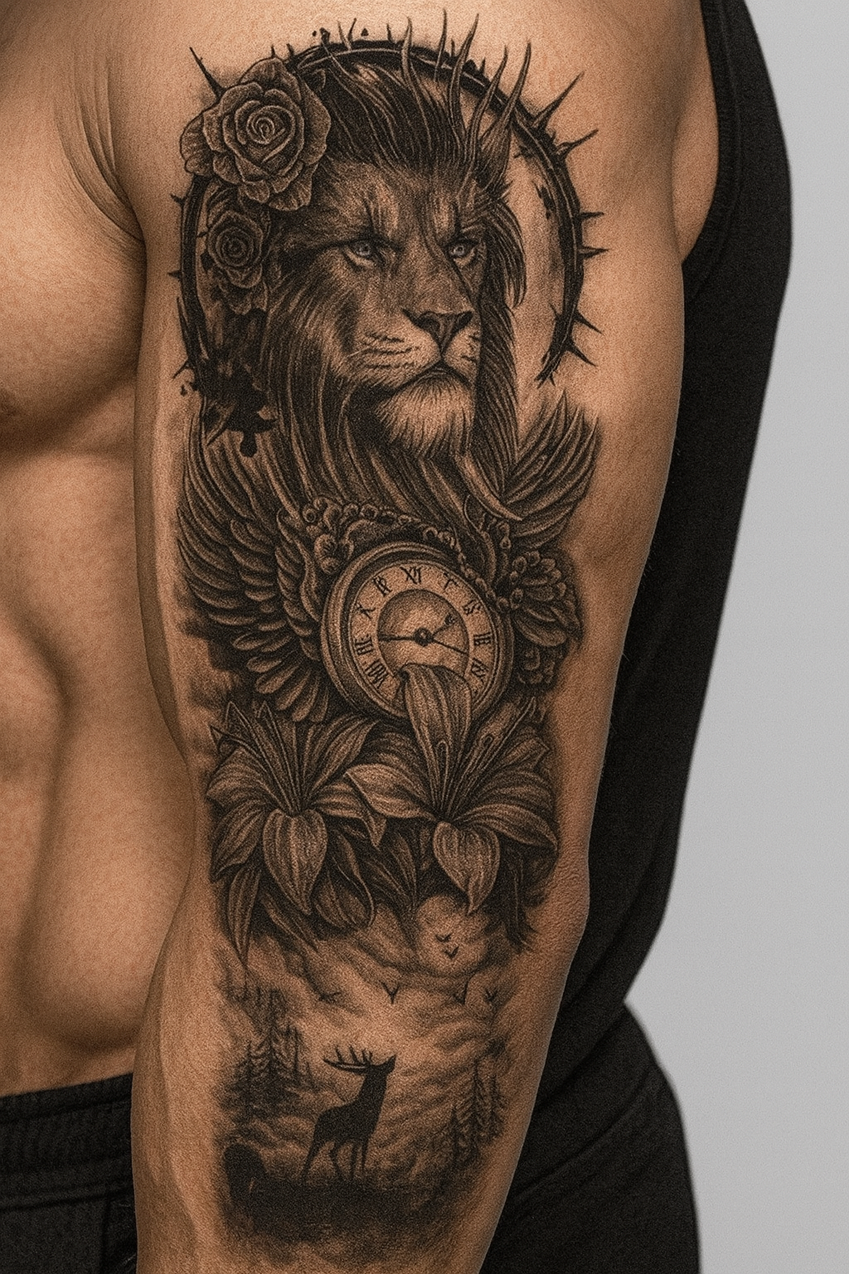 Aslan Figürlü 12 Saat Sonra Kararan Geçici Kol Dövme Tattoo