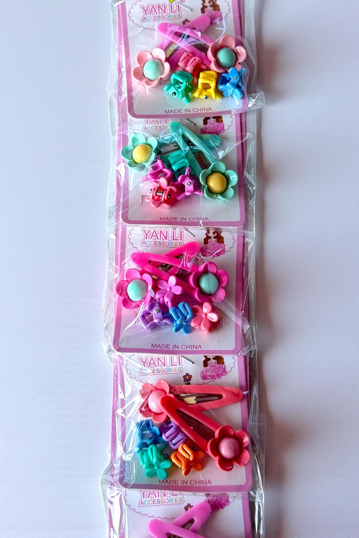 6'lı Karışık Renk Çiçek Figürlü Yan Toka Set 