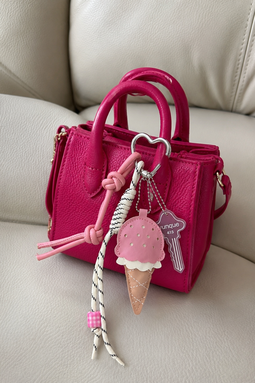 Pembe Renk Dondurma Figürlü Çanta Charm/ Anahtarlık