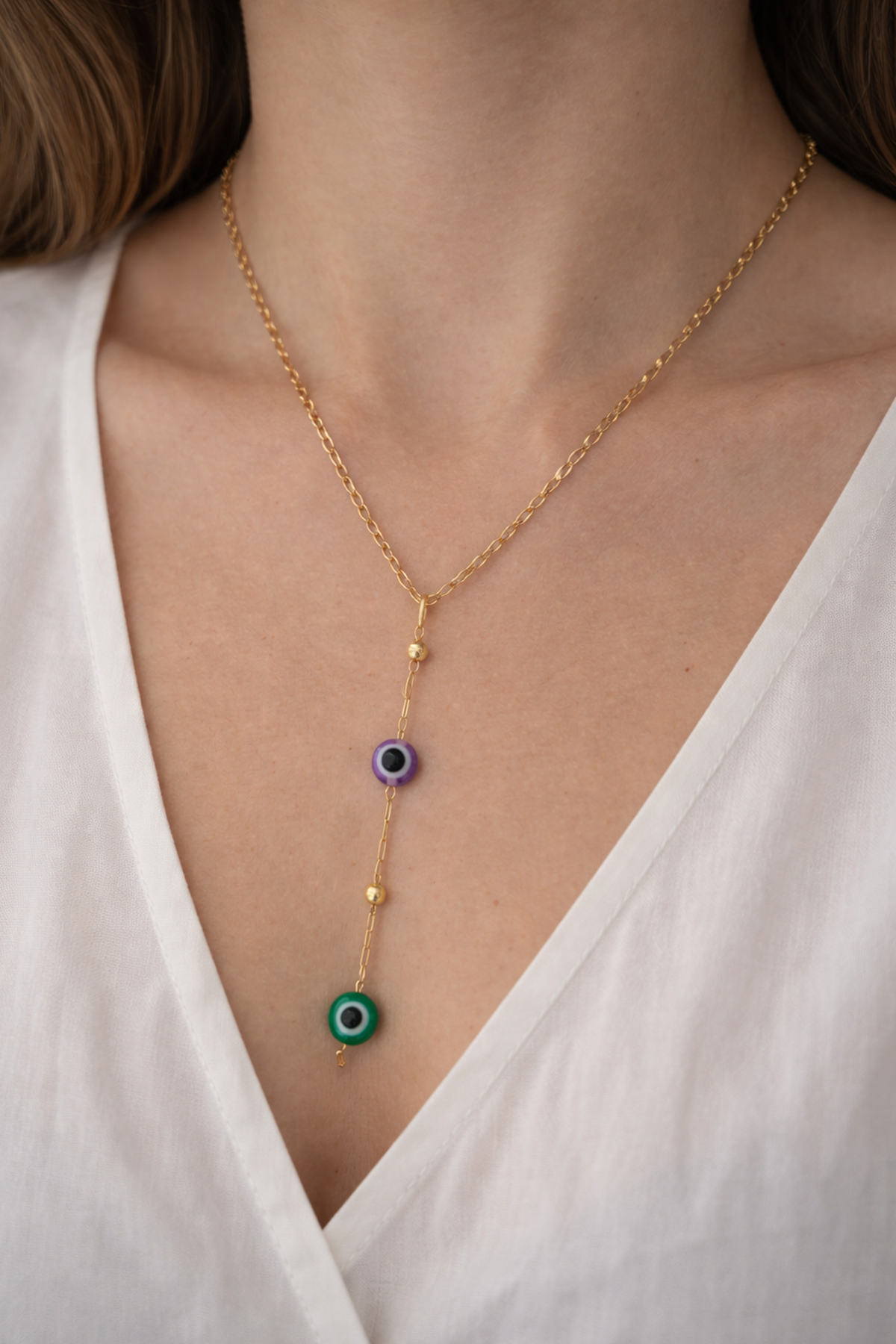 Altın Renk Taş Detaylı Çelik Kolye