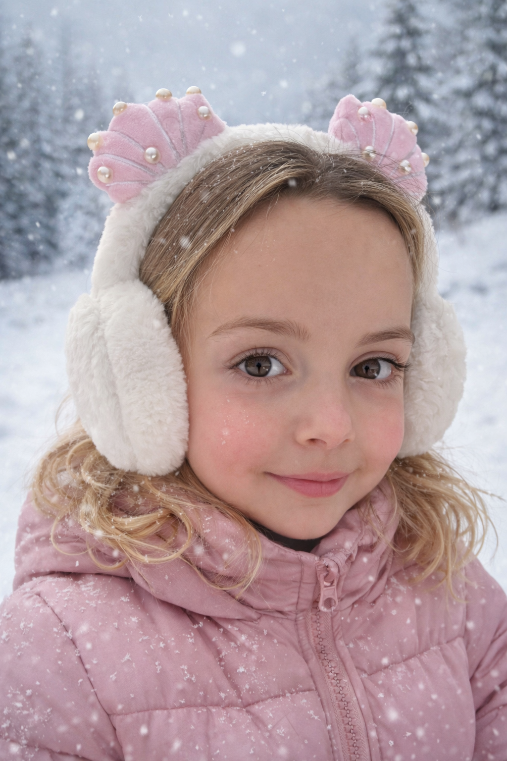 Beyaz Ve Pembe Renk Deniz Kabuğu Figürlü Peluş Kulaklık